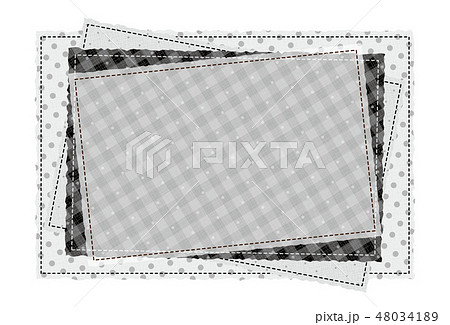パッチワーク風フレーム 背景素材 ポストカード 水玉とチェック柄のイラスト素材