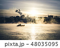 Vivid view of the foggy pond in morning. Dramatic and gorgeous scene. Glowing filter. Artistic 48035095