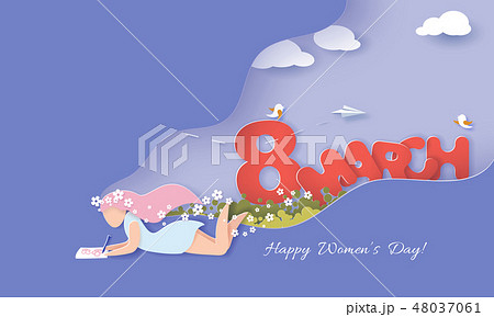 Happy Women Day holiday card paper cut style 48037061