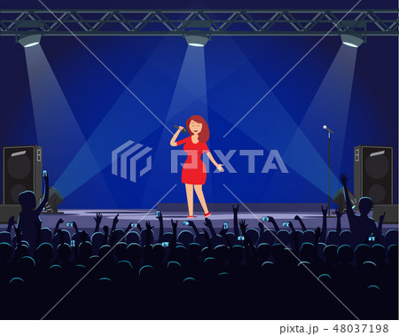 Girl Singing on Stage, Fans Recording Show Vector 48037198