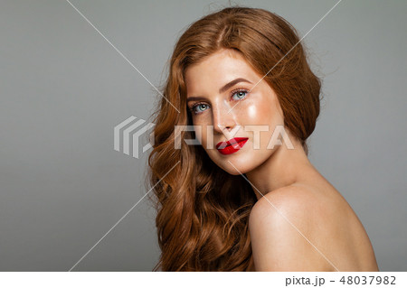 Pretty redhead woman face. Red head girl Pretty redhead woman face. Red head girl 48037982