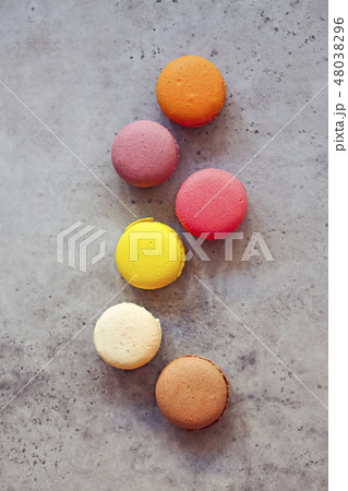 Stack of colorful French macarons Stack of colorful French macarons 48038296