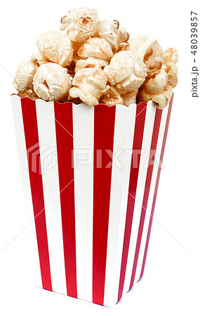 Isolated popcorn in square striped bucket 48039857