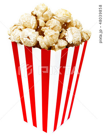 Isolated popcorn in square striped bucket 48039858