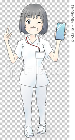スマホを持った白衣の女性_全身 スマホを持った白衣の女性_全身 48040641