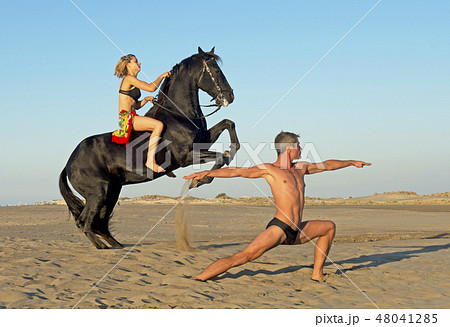 horse woman and yoga man 48041285