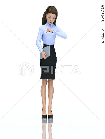 時間を気にするビジネスウェアの女性 perming3DCGイラスト素材 時間を気にするビジネスウェアの女性 perming3DCGイラスト素材 48043316