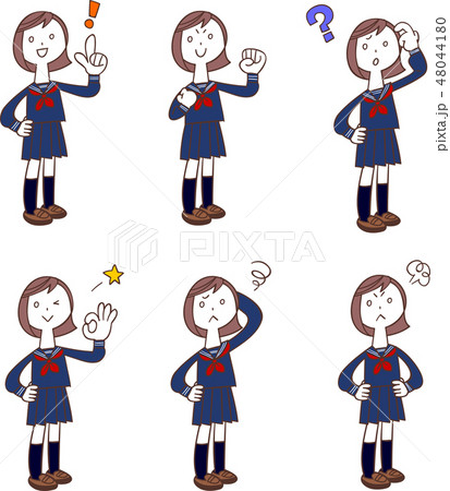 制服を着た女子学生のポーズと仕草 セーラー服 全身のイラスト素材