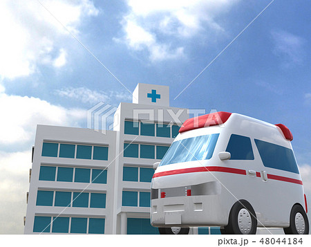 Cg 3d イラスト 立体 デザイン 車 救急車 医療 病院 保険 ケガ 病気 緊急 救命 入院のイラスト素材