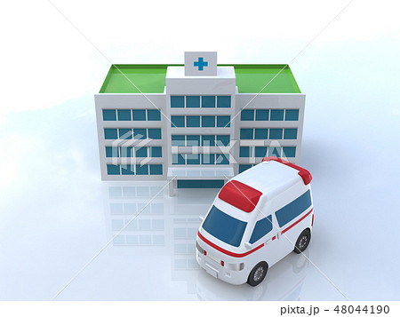 Cg 3d イラスト 立体 デザイン 車 救急車 医療 病院 保険 ケガ 病気 緊急 救命 入院のイラスト素材