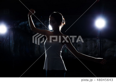 Asian Fitness woman warm up ballet dance stretch 48045643