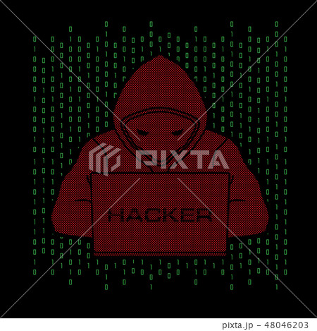 Hacker working on laptop graphic vector Hacker working on laptop graphic vector 48046203