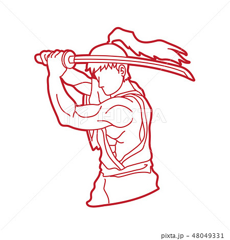 Samurai with sword katana Sword man ready to fight 48049331