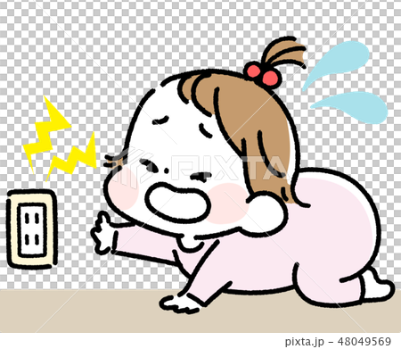 コンセントに触って泣く女の赤ちゃんのイラスト素材