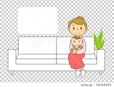 Mother And Child Sitting On The Sofa And A Stock Illustration