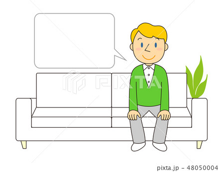ソファーに座る男性やお母さんとあかちゃんのイラストです イラストレーターみやもとかずみのイラスト素材 ๑ ๑ やや日々