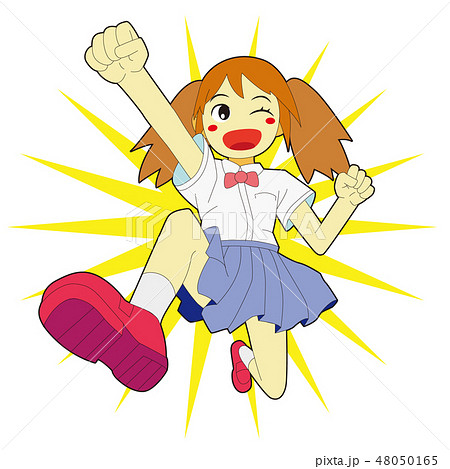 元気にジャンプする日本人少女 Girl To Jumpのイラスト素材 48050165 Pixta