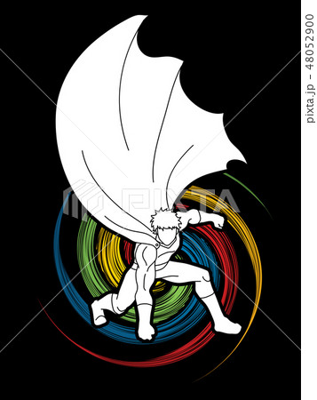 Strong man. Superhero landing powerful action  48052900
