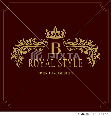 Monogram design template. Elegant gold logo sing B 48053472