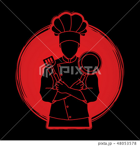 Chef cook crossed arms with pan and spatula 48053578