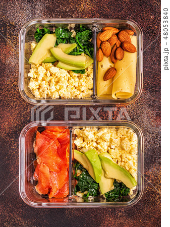 Healthy balanced lunch box, ketogenic diet lunch. 48053840