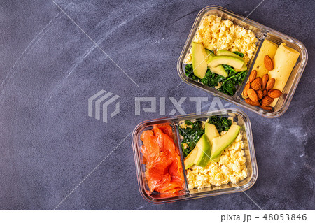 Healthy balanced lunch box, ketogenic diet lunch. 48053846