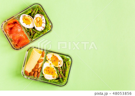 Healthy balanced lunch box, ketogenic diet lunch. 48053856