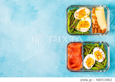 Healthy balanced lunch box, ketogenic diet lunch. 48053862