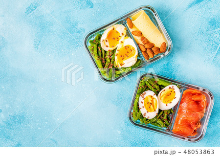 Healthy balanced lunch box, ketogenic diet lunch. 48053863