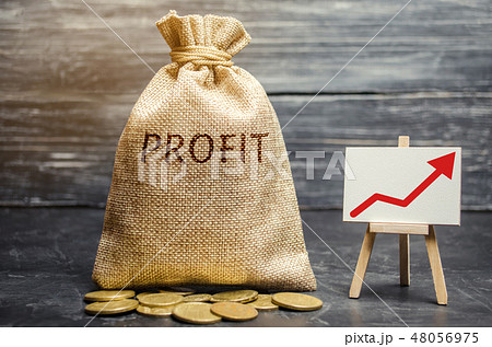 Money bag with the word Profit and an up arrow.  48056975