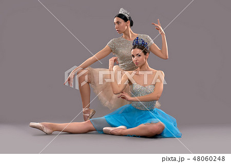 Two professional ballerinas posing on isolated background 48060248