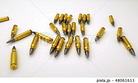 3d render illustration of shiny golden bullets cartridges laying on the white background. Danger 3d render illustration of shiny golden bullets cartridges laying on the white background. Danger 48061613