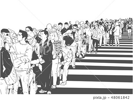 Illustration of tourits waiting in line at airport 48061842