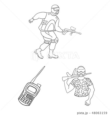 Paintball, team game outline icons in set collection for design. Equipment and outfit vector symbol 48063159