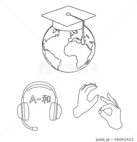 Translator and linguist outline icons in set collection for design. Interpreter vector symbol stock 48063425