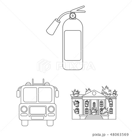 Fire Department outline icons in set collection for design. Firefighters and equipment vector symbol 48063569