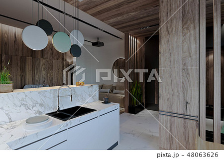 stylish modern interior of the house, apartment 48063626