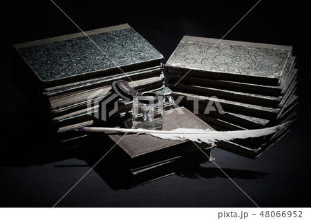 Old books, papers, ink pen and inkpot Old books, papers, ink pen and inkpot 48066952
