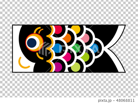 鯉魚飄帶(黑色)的插圖|在黃昏的節日形象|矢量數據白背 鯉魚飄帶(黑色)的插圖|在黃昏的節日形象|矢量數據白背 48068811