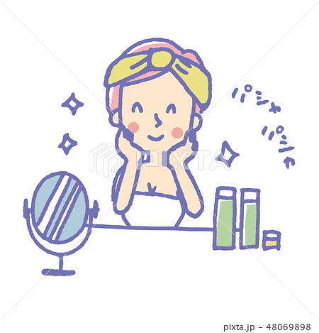 化粧水をつける女性 線画 シリーズ のイラスト素材