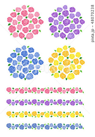 バラの花束と装飾ラインセットのイラスト素材