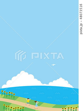 夏素材(縦)-ひまわりと海の見える風景5 夏素材(縦)-ひまわりと海の見える風景5 48073516