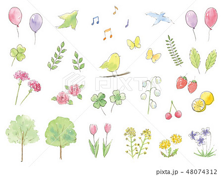 Hand Painted Watercolor Illustration Spring Set Stock Illustration
