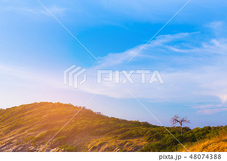 Mountain curved high hill with blue sky 48074388
