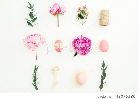 Ester festive composition with eggs, pink peonies Ester festive composition with eggs, pink peonies 48075330