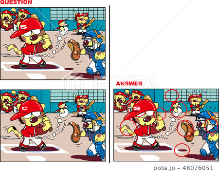 間違い探し_猫の野球クイズ 間違い探し_猫の野球クイズ 48076051