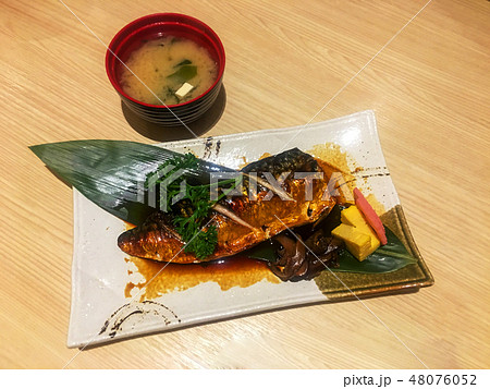 Saba teri yaki set with miso soup Saba teri yaki set with miso soup 48076052