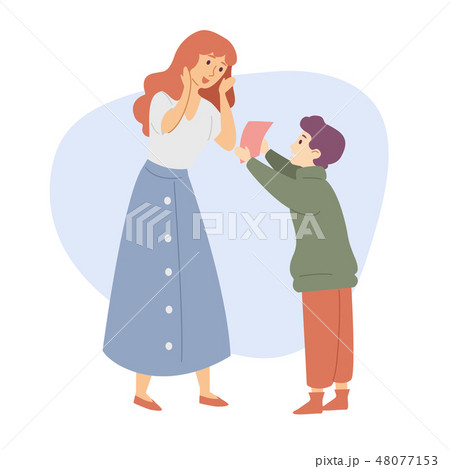 Son gives mother a gift Congratultion celebration family 48077153