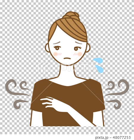 体臭のワキガ(腋臭症)に悩む若い女性のイラスト 48077253