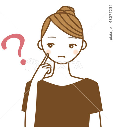 疑問・クエスチョンマークを浮かべる若い女性エステティシャンのイラスト 48077254